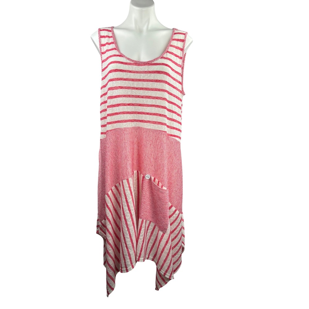 Michael Tyler XL Tunic Dress Red White‎ Striped Sleeveless Asymmetric Pocket